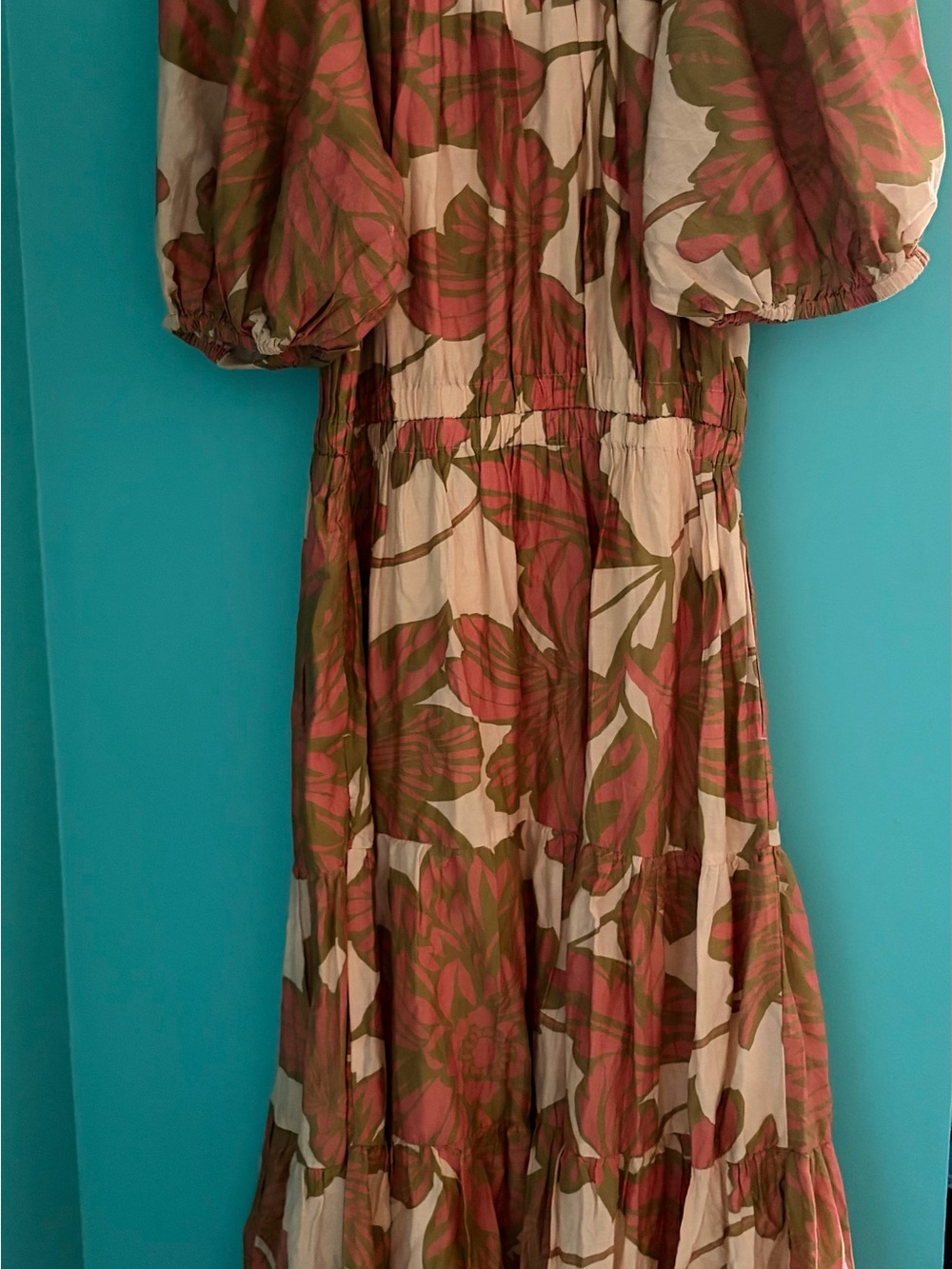 Velvet by Graham & Spencer Floral Tiered Maxi Dress in Cream, Green & Pink